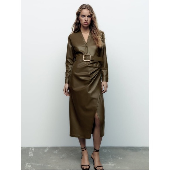 Zara Dresses & Skirts - Zara Belted Faux Leather Dress